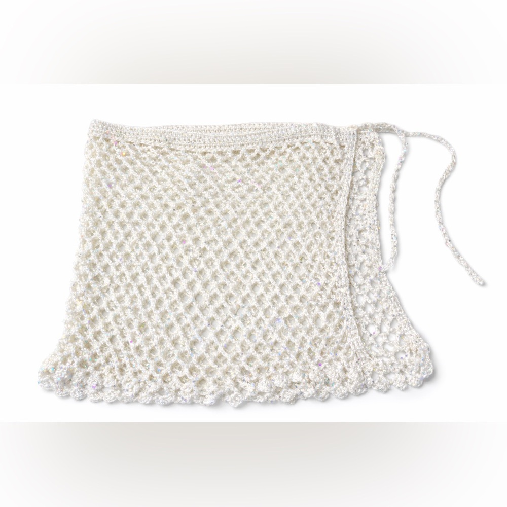 Handmade Ivory Crochet Mid-Thigh Skirt / fBeach Cover-Up with Subtle Shimmer